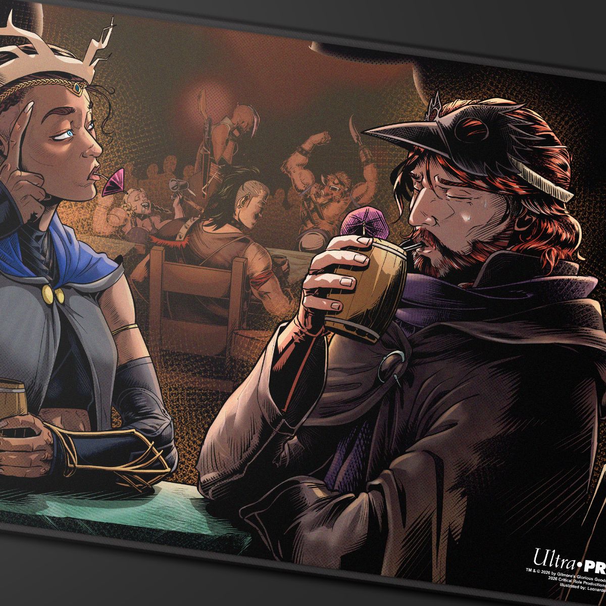 Critical Role: The Mighty Nein - Illustrated: Beauregard Lionett & Caleb Widogast Black-Stitched Playmat for Tabletop Gaming