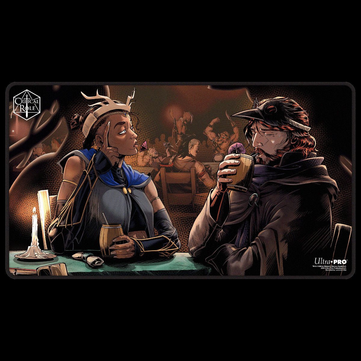 Critical Role: The Mighty Nein - Illustrated: Beauregard Lionett & Caleb Widogast Black-Stitched Playmat for Tabletop Gaming