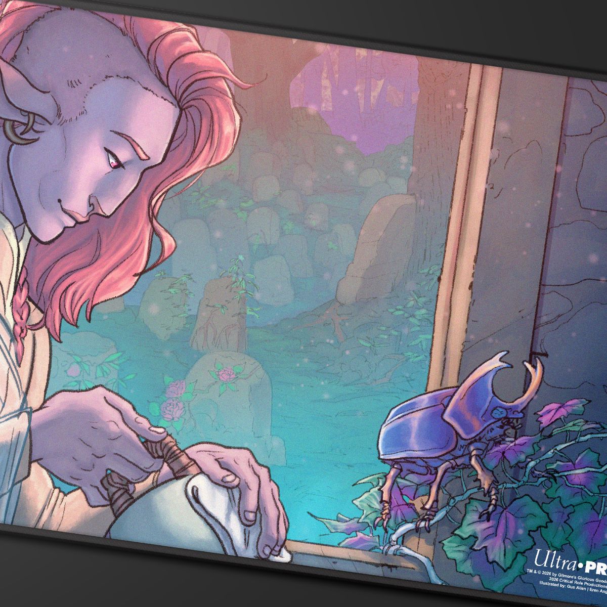 Critical Role: The Mighty Nein - Illustrated: Caduceus Clay Black-Stitched Playmat for Tabletop Gaming