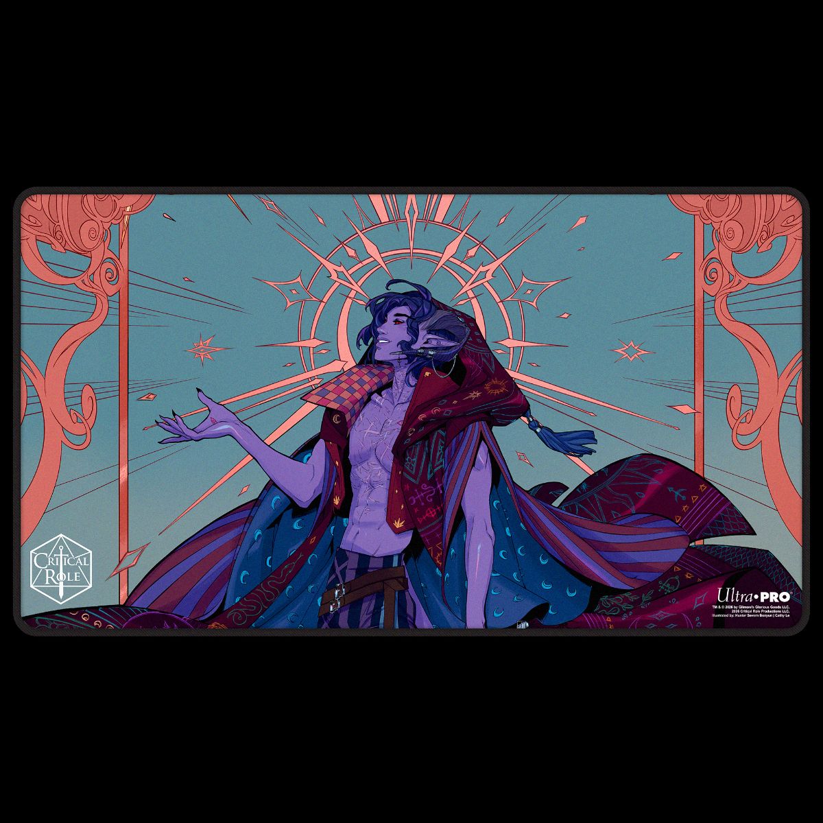 Critical Role: The Mighty Nein - Illustrated: Mollymauk Tealeaf Black-Stitched Playmat for Tabletop Gaming