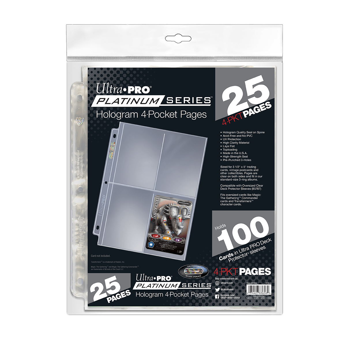 Platinum Series 4 - Pocket Pages (25ct) for 3.5" x 5" Cards - E - 83658 - Ultra PRO - Ultra PRO International