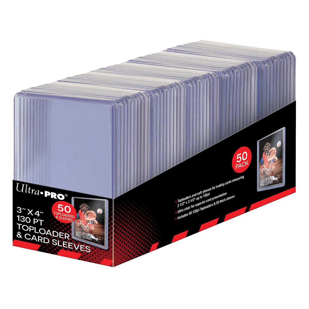 3" x 4" Super Thick 130pt Toploaders & Thick Card Sleeves Combo (50ct) for Standard Size Cards | Ultra PRO International 3" x 4" Super Thick 130pt Toploaders & Thick Card Sleeves Combo (50ct) for Standard Size Cards | Ultra PRO International
