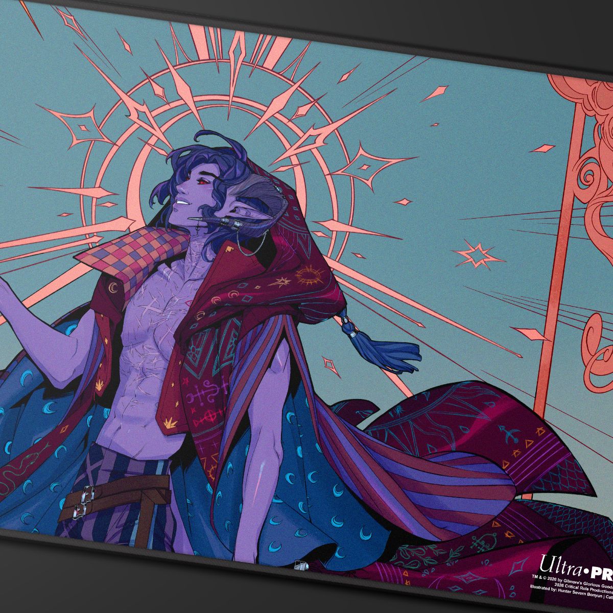 Critical Role: The Mighty Nein - Illustrated: Mollymauk Tealeaf Black-Stitched Playmat for Tabletop Gaming